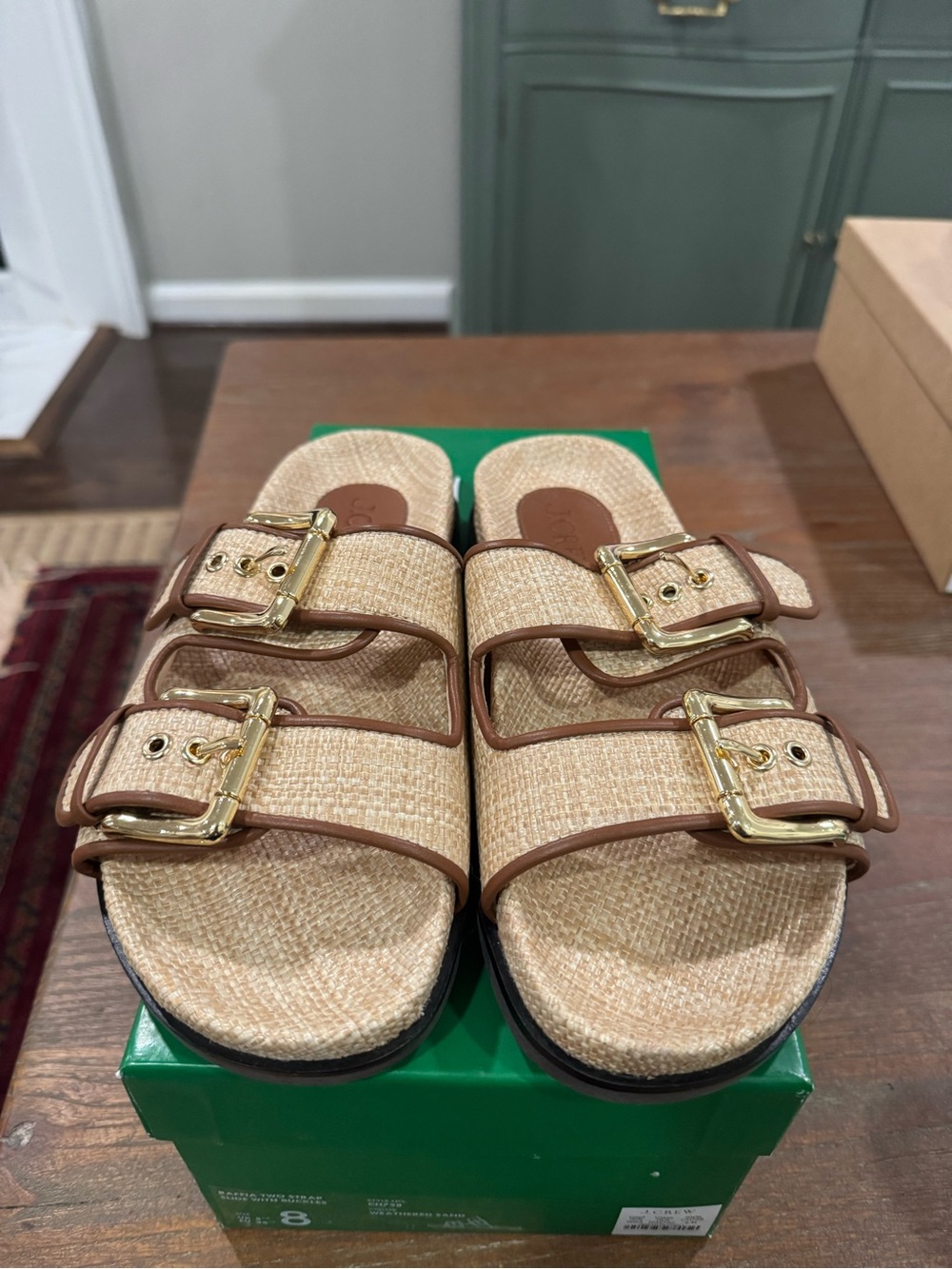 Brand New Women’s J. Crew Beige & Brown Double Buckle Slide Sandals